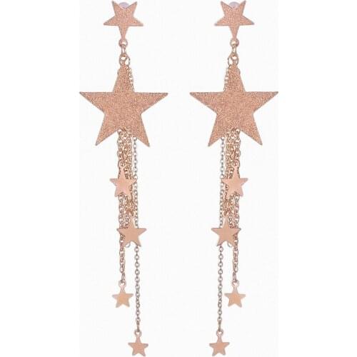 Hot Sale Geometry Dangle Earrings For Women Double Five-pointed Star Bijouterie Long Tassel Dangle Earrings