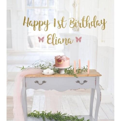 Custom Happy 1st birthday banner,Personalised first birthday banner,birthday decoration,gold happy birthday banner,butterfly
