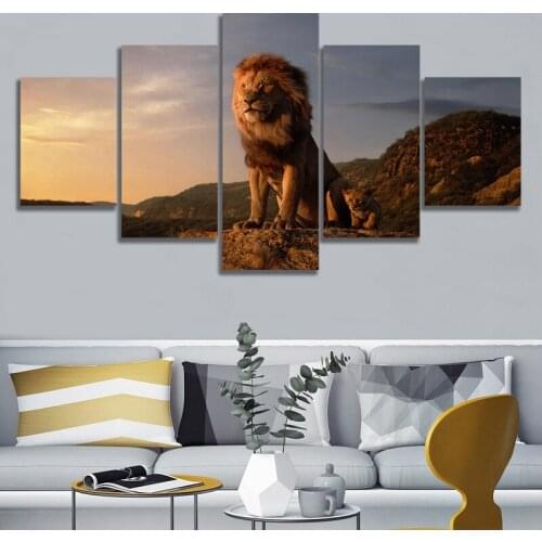 Canvas Print Painting Art Posters 5 Set Lion King On The High Mountain Modular Modern Living Room Home Decor Framework