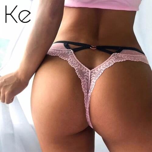 KE pack 3 panties High quality briefs nylon & crotch cotton knickers lace polka buttocks perspective sexy low-rise panty women