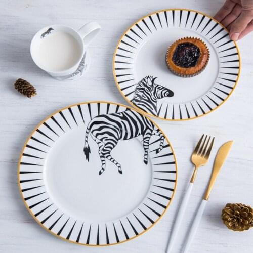 Ceramic Dishes Cartoon Tray Roundless Flat Plate Edible Hand-painted Wild Animal Dinnerware Illustration Christmas Gift 2pcs/set