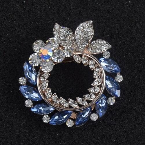 Beautiful Full Blue White Stone Round Brooch