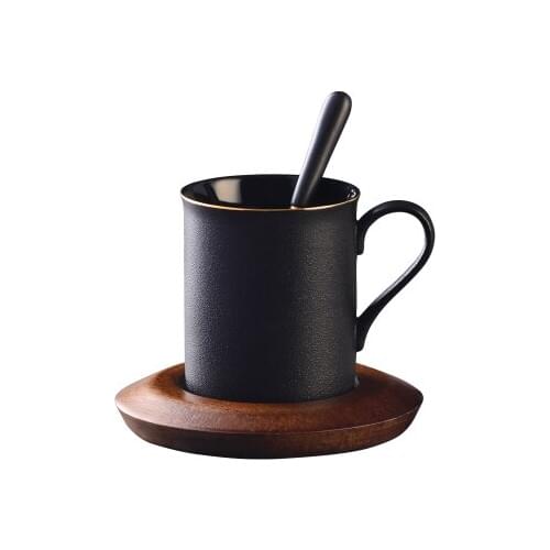 Creative Scrub Ceramic Water Cup Hand-painted Phnom Penh Coffee Mugs With Wood Base Afternoon Tea Time Black Tea Cup Drinkware