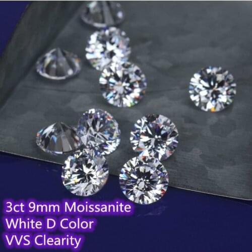 9mm 3ct Carat D Color Moissanite Round Brilliant Cut moissanites Loose Stone Diamond Ring Jewelry Pendant Earrings Material