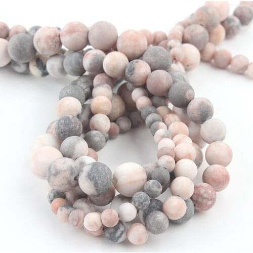 Natural Frosted Pink Zebra Jaspers Stone Gem Round Loose Spacer Beads Making For Jewelry 4 6 8 10mm DIY Bracelet Necklace 15Inch