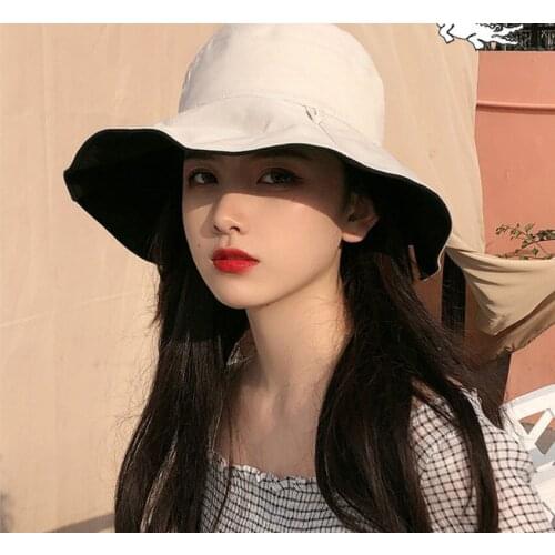 Summer hat sun hat foldable sun blockRaffia Bow Sun Hat Wide Brim Floppy Summer Hats For Women Beach hat Double-sided wearable