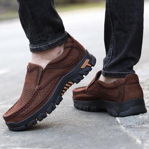 Genuine Leather Loafers men Driving Shoes Fashion Casual Shoes Original Design Summer hole Flats Moccasins Men big size 48