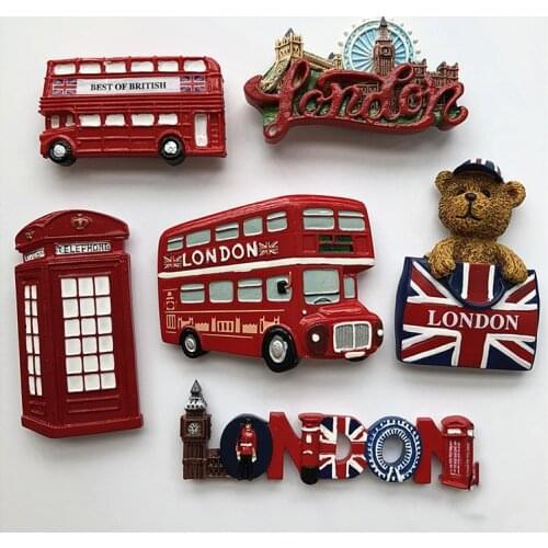 Stereo bus London bridge telephone booth beer UK british trourism souvenir fridge magnet kitchen decoration red sticker paste