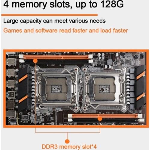X79 Dual CPU Motherboard DDR3x4 Memory Slots SATA3.0 NVME M.2 PCI-E 16X RJ45 Gigabit Adaptive Network Card 32GB USB3.0