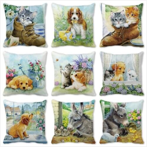 Cute Pet Cats Dogs Throw Pillowcase Christmas Decor Peachskin Polyester Cushion Cover Sofa Car Seat Pillow Case Party Home Decor