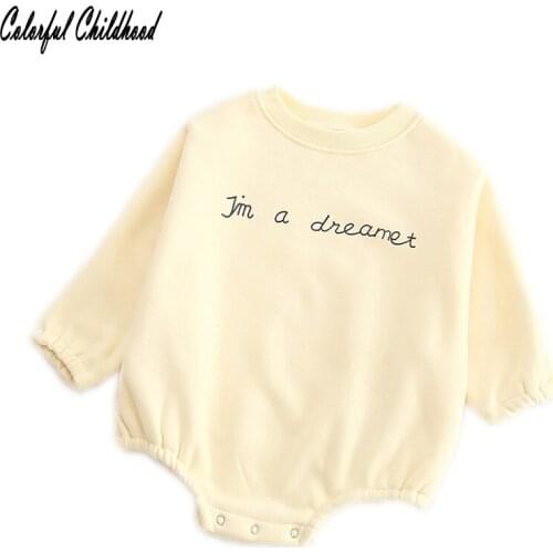 Adorable Infant letter printed thick rompers bat long sleeve plus velvet baby winter jumpsuit for toddlers/newborn overall 6-24m