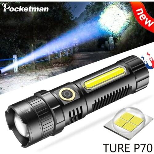 Powerful LED XHP70.2 Flashlight USB Rechargeable COB Torch Waterproof Zoom Lantern with Power Display Super Bright 26650 Light