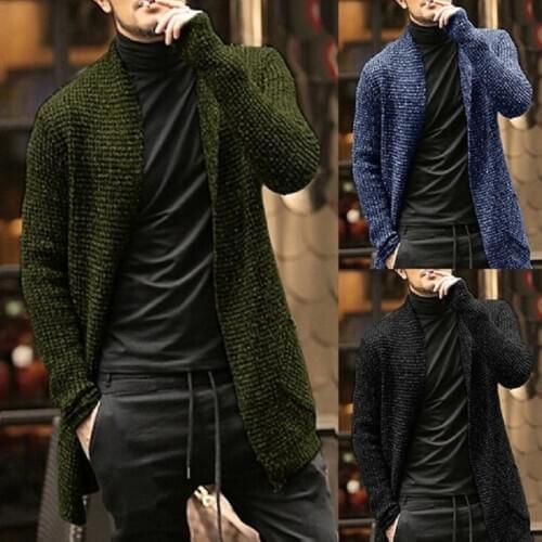 2020 Army Green Winter Warm Mens Cardigan Long Sweater Casual Knit Sweaters For Men Fashion Solid Color Autumn Outerwear Tops