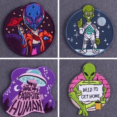 Embroidered Patch Alien UFO Patch Iron On Patches On Clothes Heat-adhesive Patches For Clothing Funny Badges Apparel Accessory
