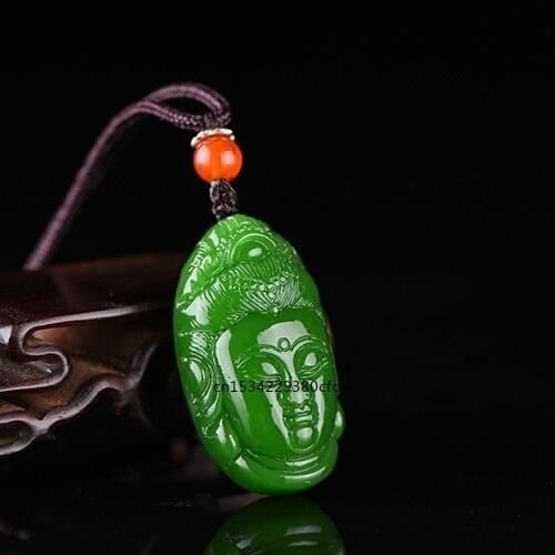 Natural Green Chinese Jade Guanyin Pendant Necklace Charm Jewellery Fashion Accessories Hand-Carved Luck Amulet Gifts