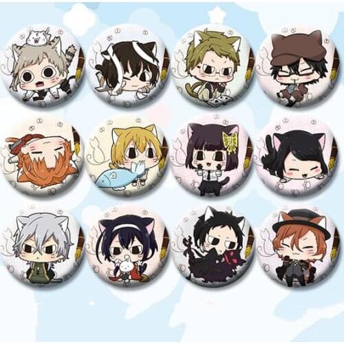Anime 58 mm badge Bungou Stray Dogs Cat Fish Styles Adorable Brooch