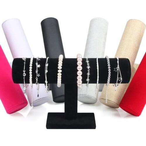 Single Tier Velvet Bracelet Display Stand Holder T-bar Jewelry Bracelet Organizer Rack High Quality Chain Jewelry Storage