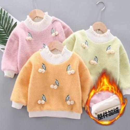 Autumn Winter Warm girl jacket tops Sweatshirts knitting Coat Plus velvet Thick Children Sweater Korean style Festive clothing