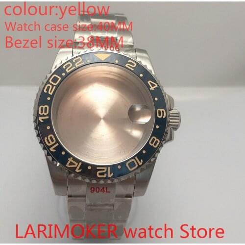 Suitable for NH35 NH36 Mingzhu 8215 40mm sapphire glass 904L stainless steel case sealing bottom cover, with bezel yellow