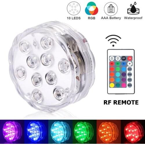 10 LED Remote Control RGB Multicolor Submersible Light Waterproof Underwater Night Lamp Outdoor Vase Garden Pool Bar Party Decor