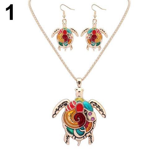 Multi-Color Tortoise Pendant Necklace Turtle Drop Hook Earrings Jewelry Set nigerian wedding jewelry set