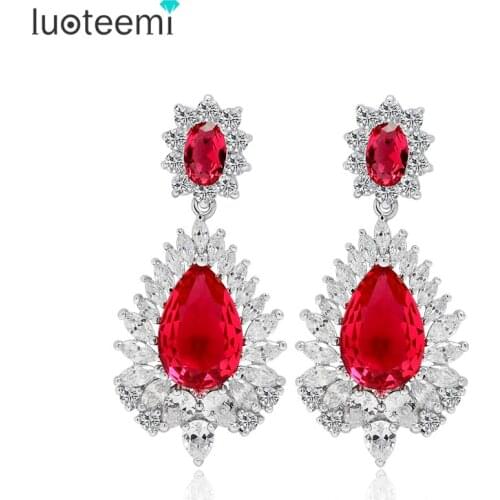 LUOTEEMI Factory Wholesale 4-Colors Really Sparkling Cubic Zironia Water Drop Elegant Bridal Wedding Jewelry Earrings for Women