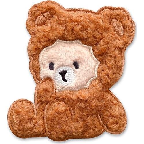 New Self-Adhesive 3D Curly Teddy Bear Rabbit Embroidered Iron on Patches for Clothing Appliques DIY Phone Case Clothes Sticker