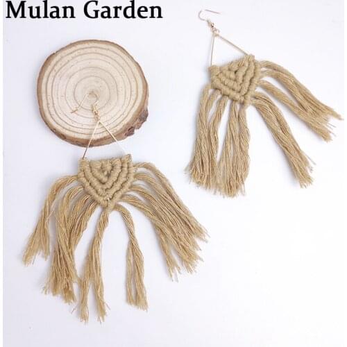 M&G New 5 Colors Boho Handmade Weave Macrame Earrings Ethnic Cotton Thread Elegant Statement Tassel Earrings Fashion Women Gift