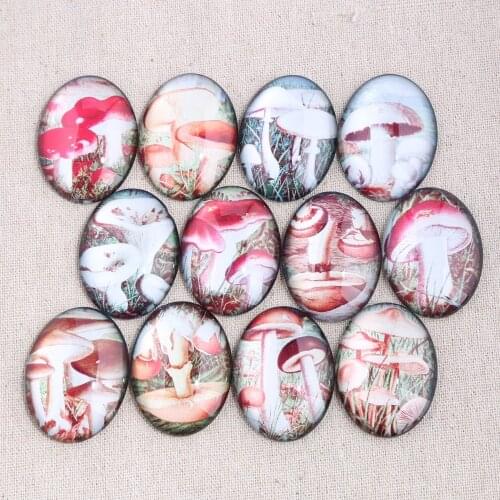 Onwear Mix mushroom photo oval glass cabochon 18x25mm 30x40mm diy flat back handmade jewelry findings for pendants necklace