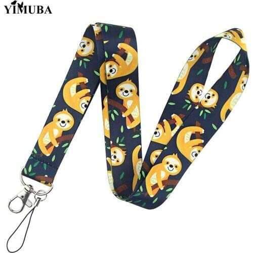 YIMUBA Cute Lazy Sloth Cartoon Lanyards Keychain ID Card Name Badge Holder Hanging Rope Mobile Phone USB Neck Strap Kids Jewelry