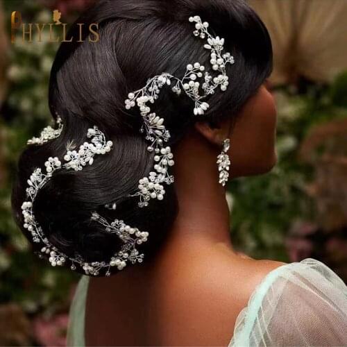 A319 Extra Long Bridal Hair Vine Wedding Headbands Silver Crystal Bridal Headpieces for Women Tiara Hair Jewelry Accessories