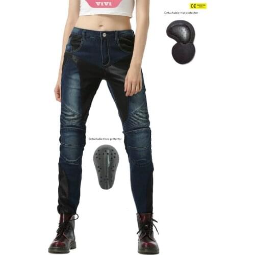 Womens Motorcycle Pants Mesh Breathable Jeans Riders Daily Riding Protective Slim Casual Trousers With Pads