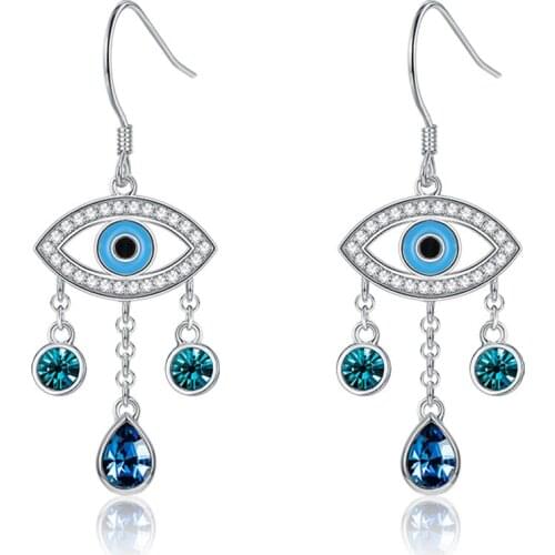 ZEMIOR 925 Sterling Silver Demon Eye Water Drop Earrings For Women Blue Austria Crystal Romantic Anniversary Gift Hot Sale