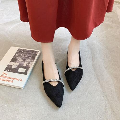 2021 Spring and Autumn New Single Shoes Women Korean Version of The Wild Flat-bottomed Pointed Pumps Shoes Suede Soft Sole