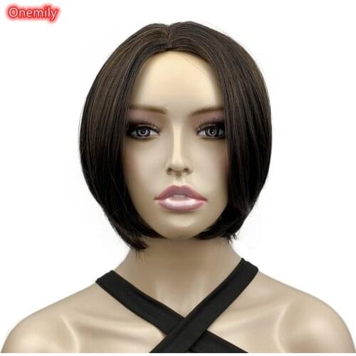 Onemily Short Straight Bob Style Daily Wear Off Black Med Auburn Mix Wigs for Women