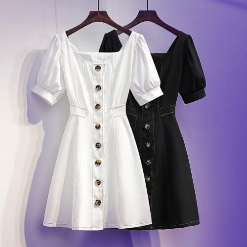 2021 Summer Womens Dress Fashion High Street Square Collar Dresses Women Casual Women Clothing Knee-Length Harajuku Dress Women