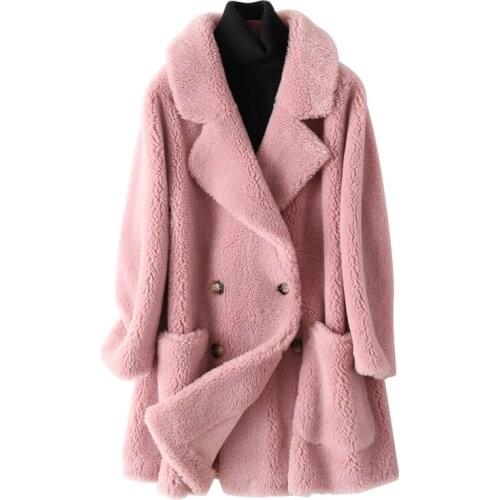 2020 Winter Women Faux Fur Coat Particles Sheep Shearling Overcoat Ladies Mid-Length Plus Size Clothes Loose Female outwear G544