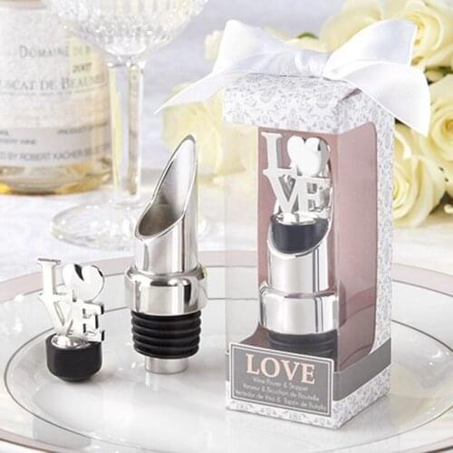 100PCS/LOT Stainless Steel Love Wine Bottle Pourer Stopper Wedding Gifts Bridal Shower Party gift present FREE SHIPPING