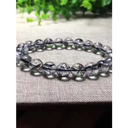 11mm Genuine Natural Black Hair Rutilated Quartz Crystal Beads Bracelet AAAA