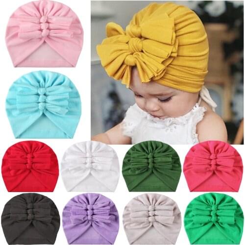 11Pcs/Set Baby Hat for Girls Bows Turban Hats Infant Photography Props Cotton Kids Beanie Baby Cap Accessories Children Hats