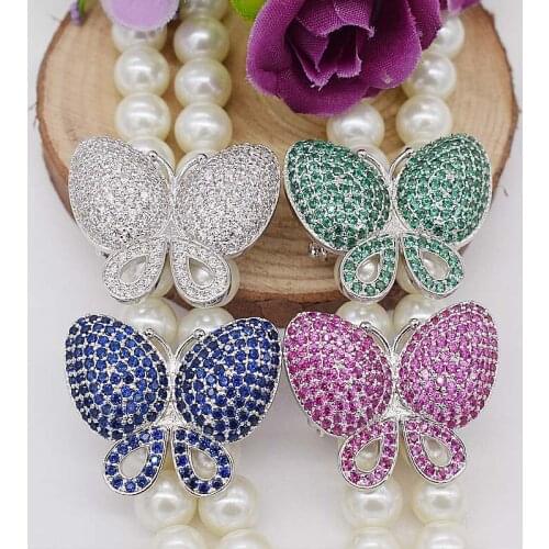 2 pcs Cubic Zircon Micro pave butterfly fixed interlayer clasp clip double connector DIY Jewelry Findings