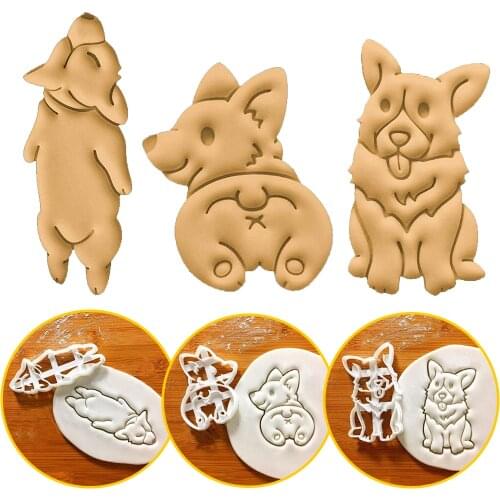3Pcs/Set Cookie Cutters Mold Cute Corgi Dog Shaped Biscuit Baking Tool Kitchenware Bakeware DIY Tool for Kids Hand Mold