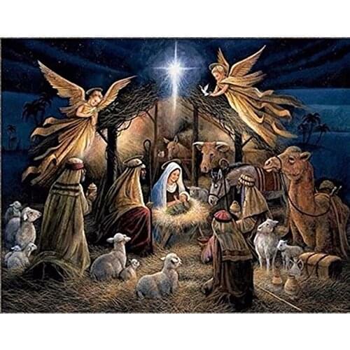 DIY diamond painting Jesus cross stitch birth of Jesus embroidery with full rhinestones angel Lama glama picture by diamond