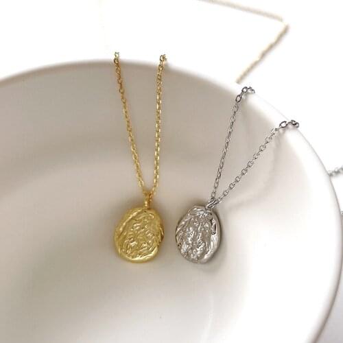 Amaiyllis 925 Sterling Silver Textured Round Clavicle Necklace Simple Light Luxury Irregular Necklace Pendant For Female Jewelry