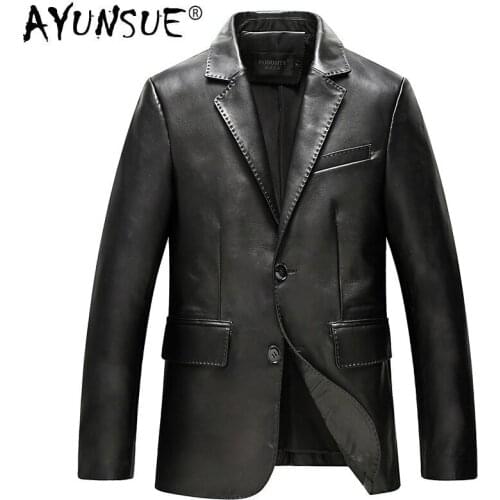AYUNSU Spring Autumn Sheepskin Coat Genuine Leather Jacket Men Clothes 2010 Blazer Real Mens Leather Jackets WZM803 KJ2105