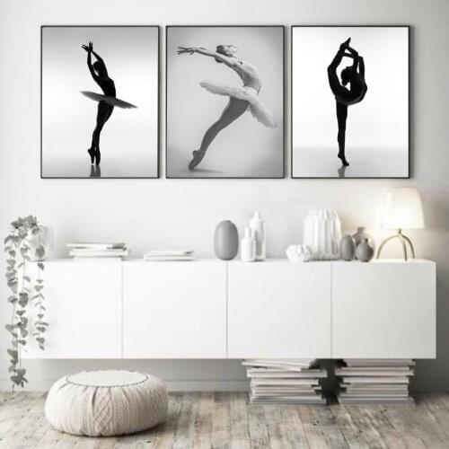 White and Black Elegant Ballet Dance Poster Prints Photo Nordic Style Girl Portrait Wall Art Pictures Home Decor Canvas Painting