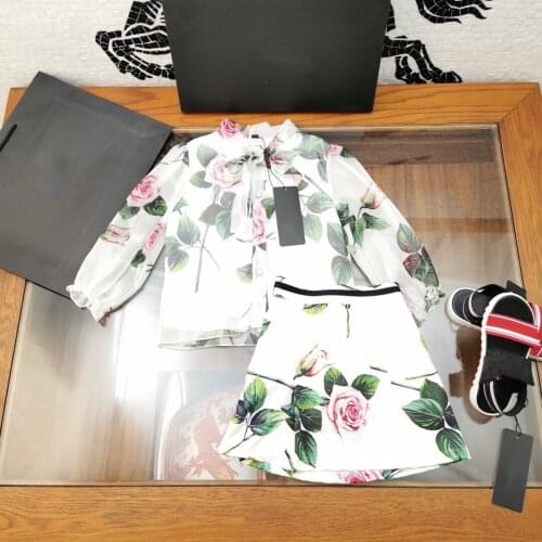 Kids Girls Print Floral Chiffion sets Fashion Summer big flower 2 pcs sets Childrens Clothes suits