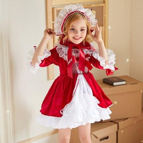 4PCS Russia Spain Dress Girls Royal Costumes Kids Princess Wedding Birthday Dresses Party Lace Robe Baby Girl Christmas Clothing