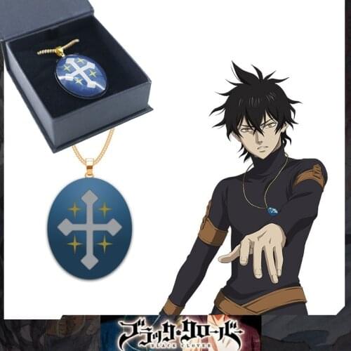 Action Anime Black Clover Yuno Necklac Toys For Children Cosplay Accessory Blue Magic Stone Necklace Sweater Chian Pandents Gift