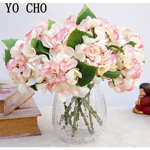 Single Branch Artificial Hydrangea Flowers Multicolor Fake Flowers Hydrangea Home Decor Accessories Wedding Decorative Flowers